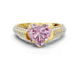 Yellow gold Fancy Pink Heart Cut Diamond Solitaire Ring with Three-Row Pavé Band and Four-Prong Setting_37