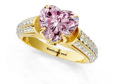 Yellow gold Fancy Pink Heart Cut Diamond Solitaire Ring with Three-Row Pavé Band and Four-Prong Setting_38