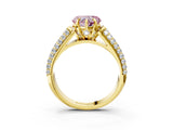 Yellow gold Fancy Pink Heart Cut Diamond Solitaire Ring with Three-Row Pavé Band and Four-Prong Setting_40