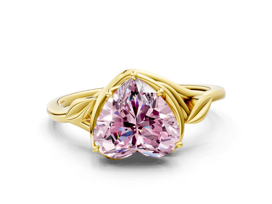 Yellow gold Fancy Pink Heart Cut Diamond Solitaire Ring with Twist Band and Four-Prong Setting_114