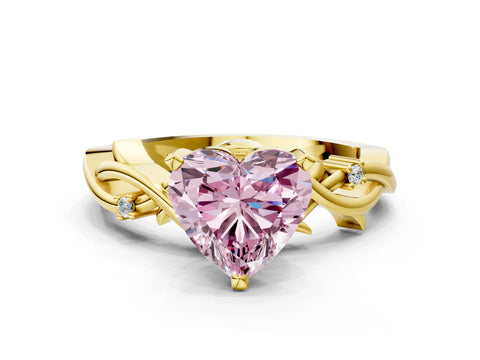 Yellow gold Fancy Pink Heart Cut Diamond Solitaire Ring with Twisted Band and Prong Setting_200
