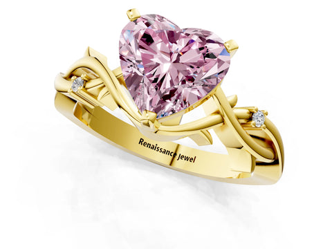 Yellow gold Fancy Pink Heart Cut Diamond Solitaire Ring with Twisted Band and Prong Setting_201