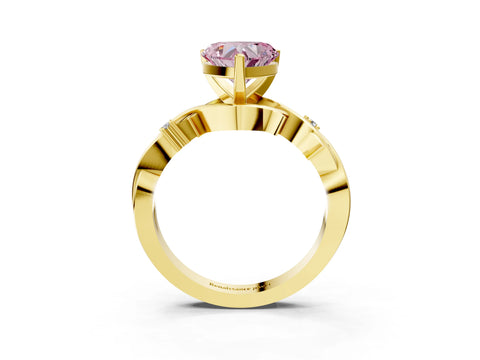 Yellow gold Fancy Pink Heart Cut Diamond Solitaire Ring with Twisted Band and Prong Setting_203
