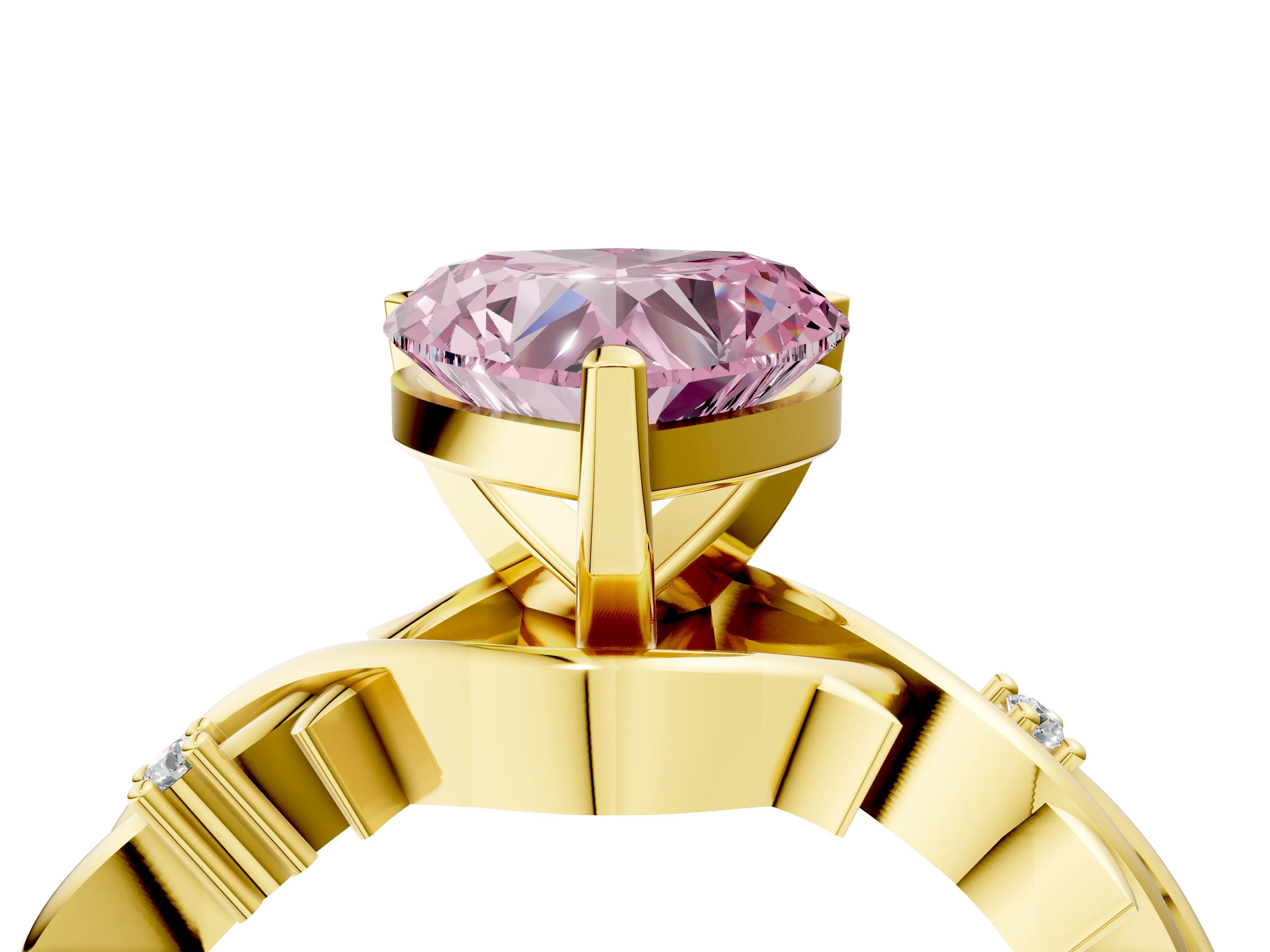 Yellow gold Fancy Pink Heart Cut Diamond Solitaire Ring with Twisted Band and Prong Setting_204