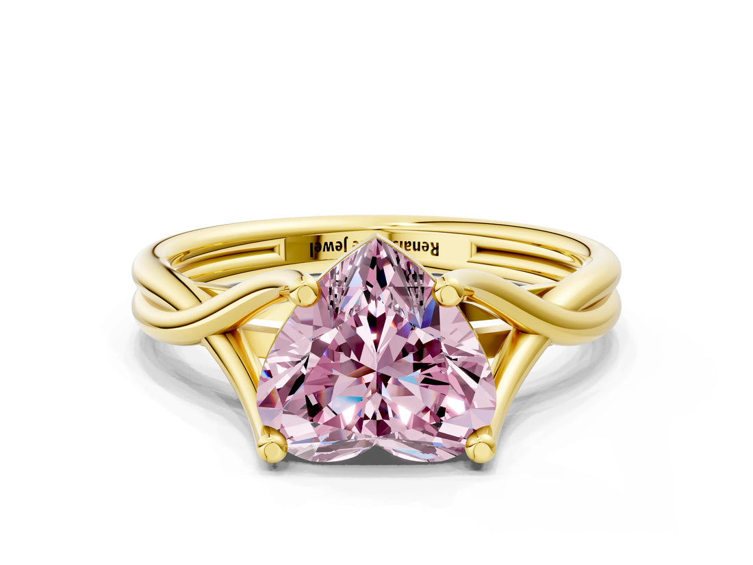 Yellow gold Fancy Pink Heart Cut Diamond Solitaire Twist Band Prong Setting Ring_67