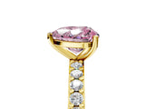 Yellow gold Fancy Pink Heart  Cut Diamond Solitaire with Pave Band and Four-Prong Setting