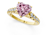 Yellow gold Fancy Pink Heart  Cut Diamond Solitaire with Pave Band and Four-Prong Setting_114