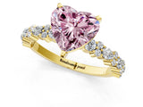 Yellow gold Fancy Pink Heart Cut Diamond Solitaire with Side Stones, Pave Band, Four-Prong Setting_115