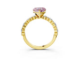 Yellow gold Fancy Pink Heart Cut Diamond Solitaire with Side Stones, Pave Band, Four-Prong Setting_117