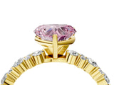 Yellow gold Fancy Pink Heart Cut Diamond Solitaire with Side Stones, Pave Band, Four-Prong Setting_118