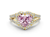 Yellow gold Fancy Pink Heart Cut Diamond Split Shank Halo Ring with Four-Prong Setting_58