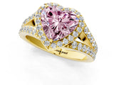 Yellow gold Fancy Pink Heart Cut Diamond Split Shank Halo Ring with Four-Prong Setting_59