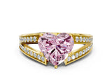 Yellow gold Fancy Pink Heart Cut Diamond Split Shank Ring with Pavé Band and Four-Prong Setting_58