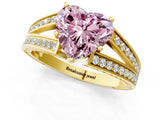 Yellow gold Fancy Pink Heart Cut Diamond Split Shank Ring with Pavé Band and Four-Prong Setting_59