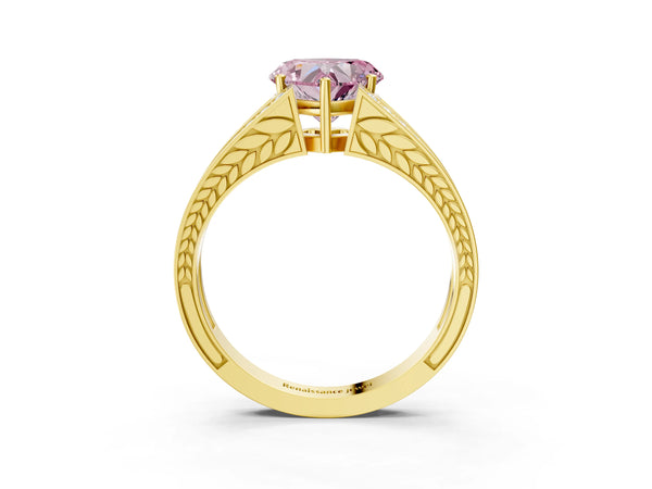 Yellow Gold Heart-Shaped Pave Split Shank Engagement Ring Setting for Fancy Pink Center