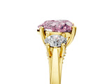 Yellow gold Fancy Pink Heart Cut Diamond Three-Stone Engagement Ring with Prong Setting and Pavé Band_5