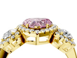 Yellow gold Fancy Pink Heart Cut Diamond Three-Stone Halo Ring with Prong Setting and Pavé Accents_4