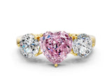 Yellow gold Fancy Pink Heart Cut Diamond Three-Stone Ring with Prong Setting and Classic Band_140