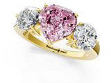 Yellow gold Fancy Pink Heart Cut Diamond Three-Stone Ring with Prong Setting and Classic Band_141
