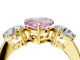 Yellow gold Fancy Pink Heart Cut Diamond Three-Stone Ring with Prong Setting and Classic Band_144