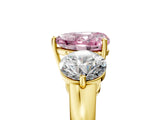 Yellow gold Fancy Pink Heart Cut Diamond Three-Stone Ring with Prong Setting and Classic Band_145
