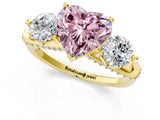 Yellow gold Fancy Pink Heart Cut Diamond Three-Stone Ring with Prong Setting and Pavé Band_1