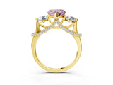 Yellow gold Fancy Pink Heart Cut Diamond Three-Stone Ring with Prong Setting and Pavé Band_3
