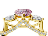 Yellow gold Fancy Pink Heart Cut Diamond Three-Stone Ring with Prong Setting and Pavé Band_4