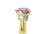Yellow gold Fancy Pink Heart Cut Diamond Three-Stone Ring with Prong Setting and Pavé Band_5