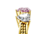 Yellow gold Fancy Pink Heart Cut Diamond Three-Stone Ring with Prong Setting and Textured Band_5
