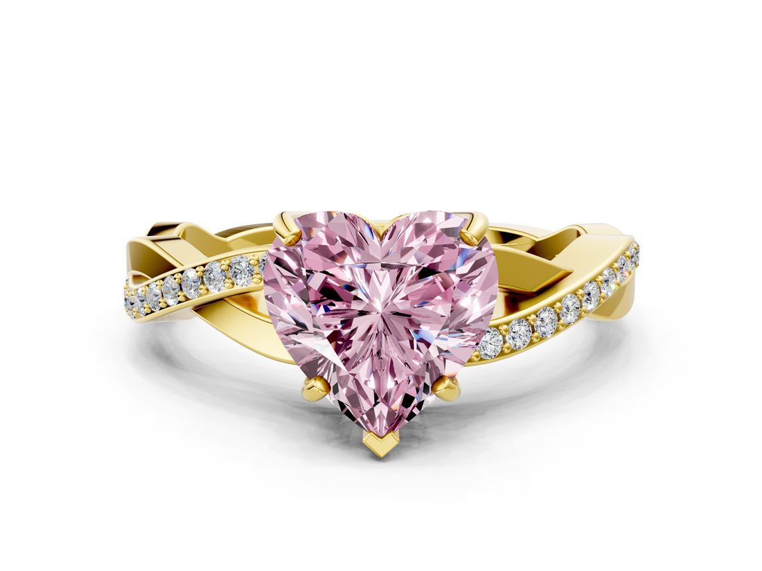 Yellow gold Fancy Pink Heart  Cut Diamond Twisted Band Engagement Ring with Prong Setting_3
