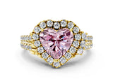 Yellow gold Fancy Pink Heart  Cut Double Halo Diamond Engagement Ring with Pave Band and Four-Prong Setting_42