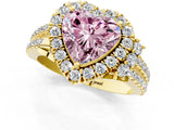 Yellow gold Fancy Pink Heart  Cut Double Halo Diamond Engagement Ring with Pave Band and Four-Prong Setting_43