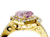 Yellow gold Fancy Pink Heart  Cut Double Halo Diamond Engagement Ring with Pave Band and Four-Prong Setting_46