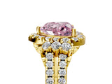 Yellow gold Fancy Pink Heart  Cut Double Halo Diamond Engagement Ring with Pave Band and Four-Prong Setting_47