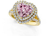 Yellow gold Fancy Pink Heart  Cut Double Halo Split Shank Diamond Ring with Prong Setting_50