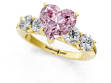 Yellow gold Fancy Pink Heart  Cut Five-Stone Prong Set Diamond Ring with Classic Band_33