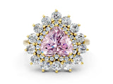Yellow gold Fancy Pink Heart Cut Halo Cluster Diamond Ring with Pave Band and Four-Prong Setting_12