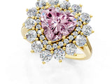 Yellow gold Fancy Pink Heart Cut Halo Cluster Diamond Ring with Pave Band and Four-Prong Setting_13