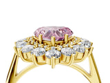 Yellow gold Fancy Pink Heart Cut Halo Cluster Diamond Ring with Pave Band and Four-Prong Setting_16