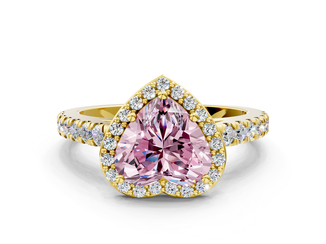 Yellow gold Fancy Pink Heart  Cut Halo Diamond Engagement Ring with Pave Band and Four-Prong Setting_28