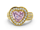 Yellow gold Fancy Pink Heart Cut Halo Diamond Engagement Ring with Pave Split Shank and Four-Prong Setting