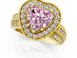 Yellow gold Fancy Pink Heart Cut Halo Diamond Engagement Ring with Pave Split Shank and Four-Prong Setting_1
