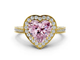 Yellow gold Fancy Pink Heart Cut Halo Diamond Engagement Ring with Split Shank Band and Four-Prong Setting