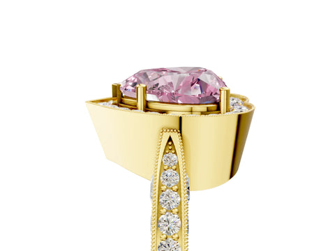 Yellow gold Fancy Pink Heart Cut Halo Diamond Engagement Ring with Split Shank Band and Four-Prong Setting_5