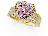Yellow gold Fancy Pink Heart  Cut Halo Diamond Engagement Ring with Split Shank and Four-Prong Setting_21