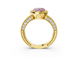 Yellow gold Fancy Pink Heart  Cut Halo Diamond Pave Band Ring with Four-Prong Setting_48