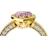 Yellow gold Fancy Pink Heart  Cut Halo Diamond Pave Band Ring with Four-Prong Setting_49