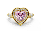 Yellow gold Fancy Pink Heart  Cut Halo Diamond Pave Band with Four-Prong Setting_37