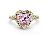 Yellow gold Fancy Pink Heart Cut Halo Diamond Pave Band with Prong Setting